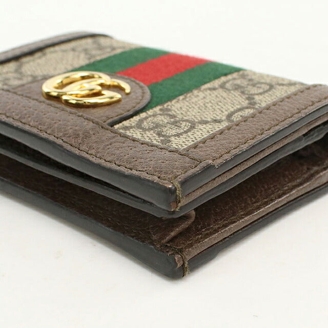 二手 Gucci 双折钱包 双折钱包 紧凑女士品牌 GUCCI Ophidia 卡包钱包 523155 米色 USDGU121182011