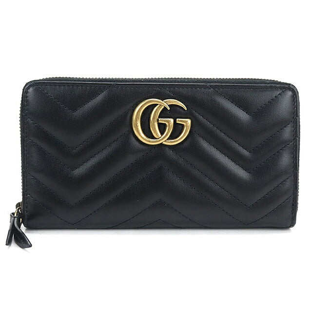 中古 グッチ 長財布ラウンドファスナー レディース ブランド GUCCI ダブルG レザー 443123 ブラック USDGU121236011