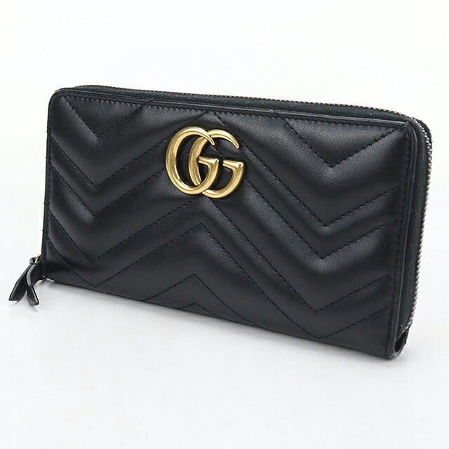 中古 グッチ 長財布ラウンドファスナー レディース ブランド GUCCI ダブルG レザー 443123 ブラック USDGU121236011
