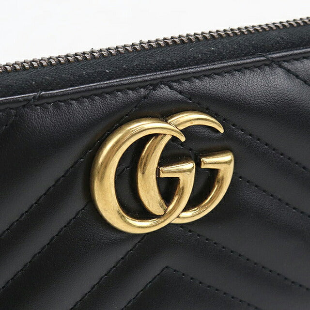 中古 グッチ 長財布ラウンドファスナー レディース ブランド GUCCI ダブルG レザー 443123 ブラック USDGU121236011