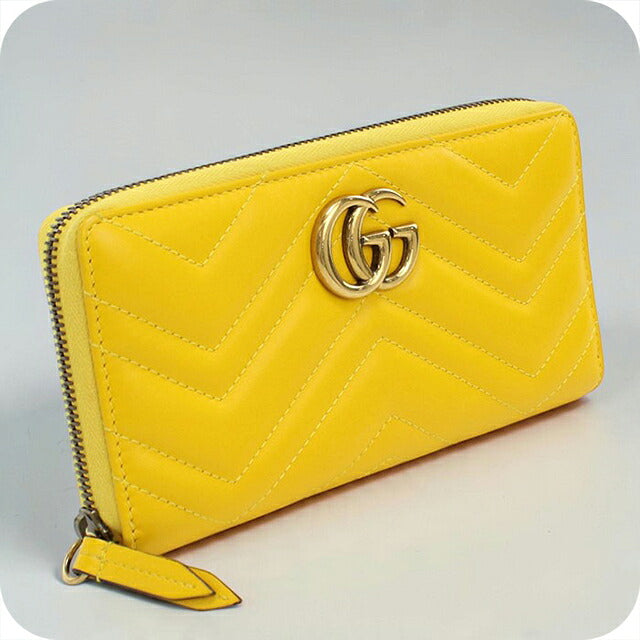 中古 グッチ 長財布ラウンドファスナー レディース ブランド GUCCI ダブルG ジップアラウンドウォレット レザー 443123 イエロー USDGU121298011