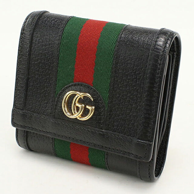 二手 Gucci 双折钱包 双折钱包 紧凑型女士品牌 GUCCI Ophidia 中号钱包皮革 719887 黑色 USDGU121300011