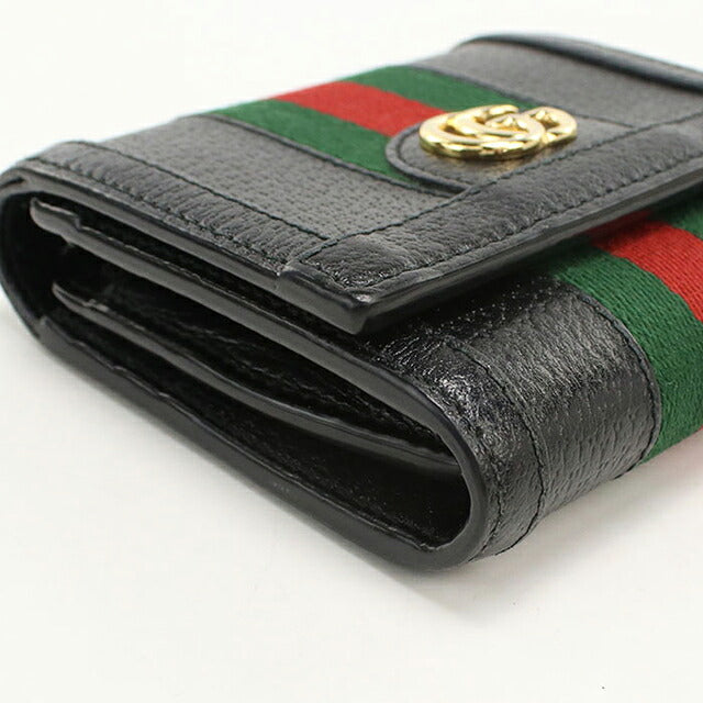 二手 Gucci 双折钱包 双折钱包 紧凑型女士品牌 GUCCI Ophidia 中号钱包皮革 719887 黑色 USDGU121300011