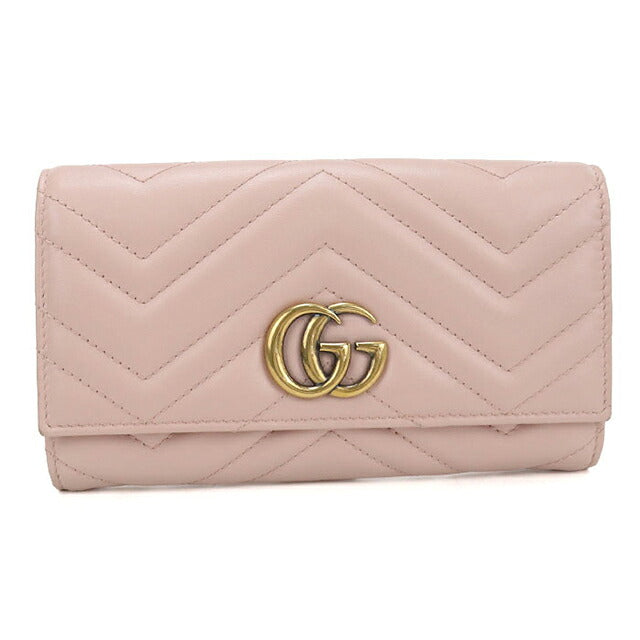 中古 グッチ 長財布二折 レディース ブランド GUCCI ダブルG コンチネンタルウォレット レザー 443436 ピンク USDGU121418011