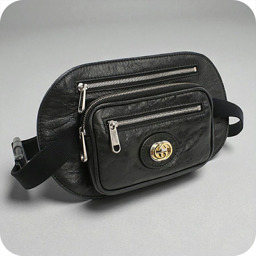 中古 グッチ ボディバッグ メンズ ブランド GUCCI インターロッキングG ベルトバッグ レザー 575857 ブラック バッグ USDGU94896011