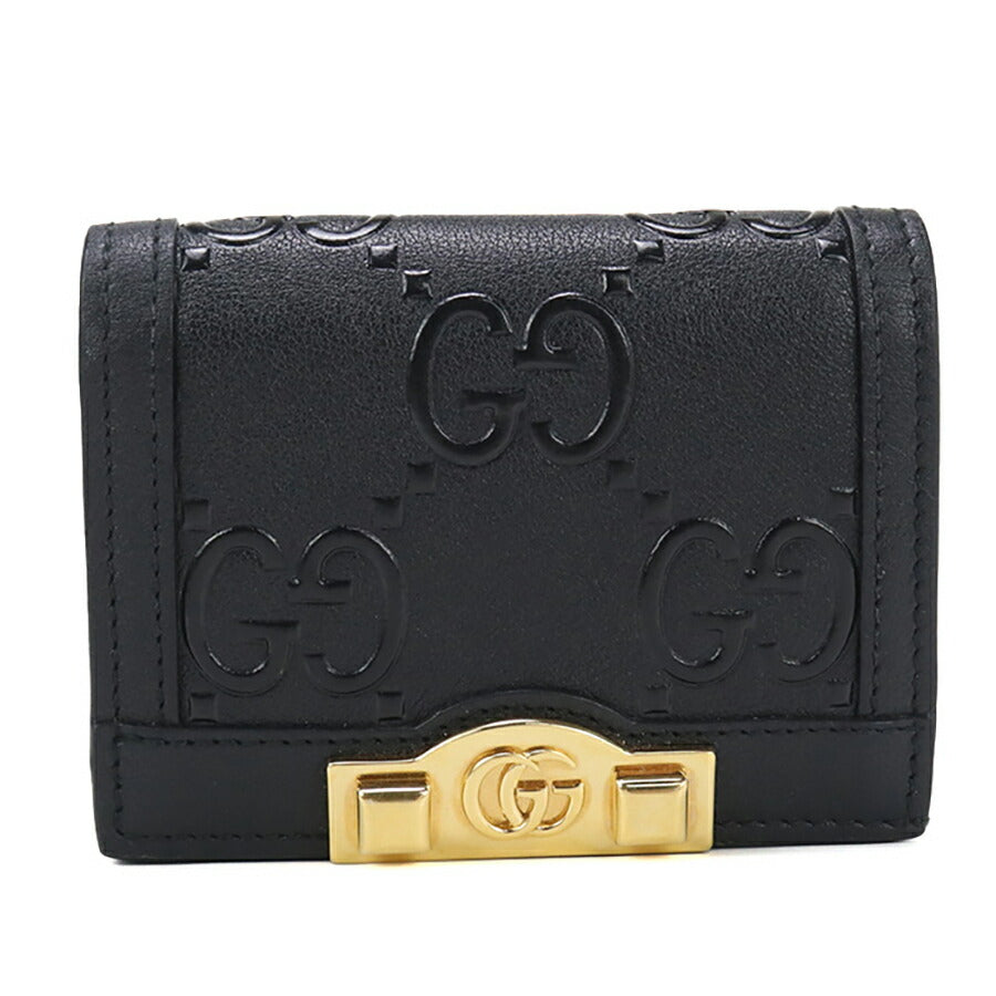 中古 グッチ 二折財布小銭入付き レディース ブランド GUCCI GGエンボス カードケース ウォレット レザー 676150 ブラック 財布 USDGU94996011