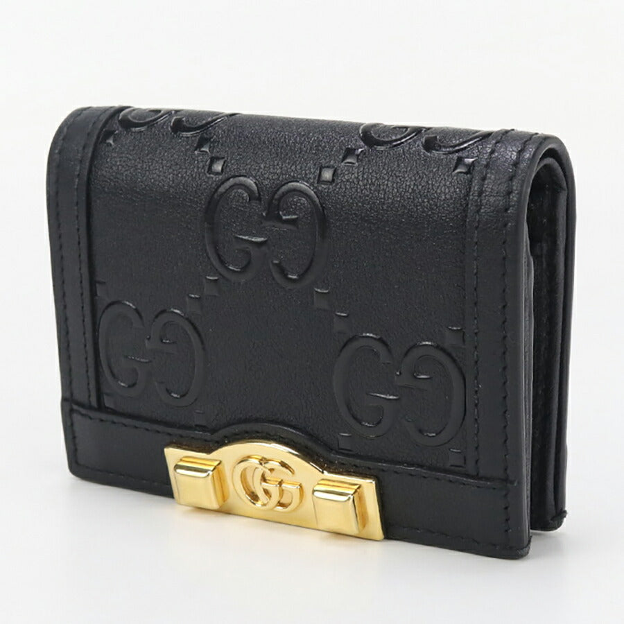 中古 グッチ 二折財布小銭入付き レディース ブランド GUCCI GGエンボス カードケース ウォレット レザー 676150 ブラック 財布 USDGU94996011