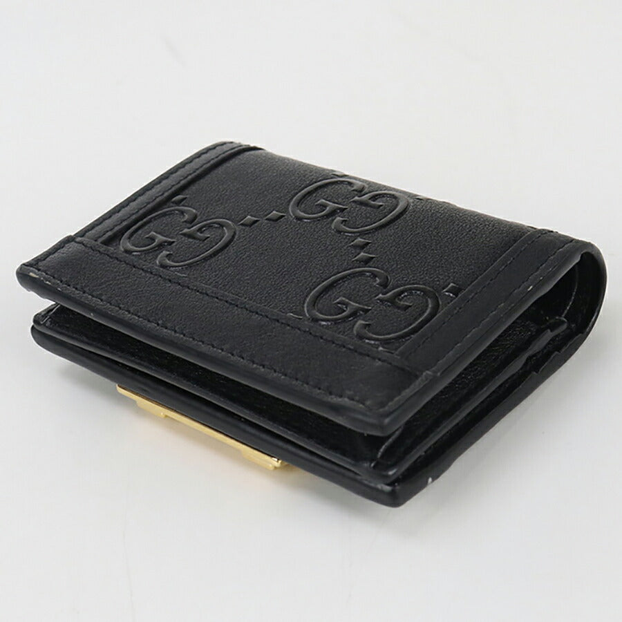中古 グッチ 二折財布小銭入付き レディース ブランド GUCCI GGエンボス カードケース ウォレット レザー 676150 ブラック 財布 USDGU94996011