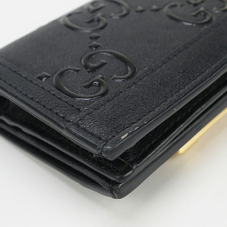 中古 グッチ 二折財布小銭入付き レディース ブランド GUCCI GGエンボス カードケース ウォレット レザー 676150 ブラック 財布 USDGU94996011