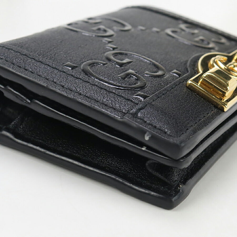 中古 グッチ 二折財布小銭入付き レディース ブランド GUCCI GGエンボス カードケース ウォレット レザー 676150 ブラック 財布 USDGU94996011