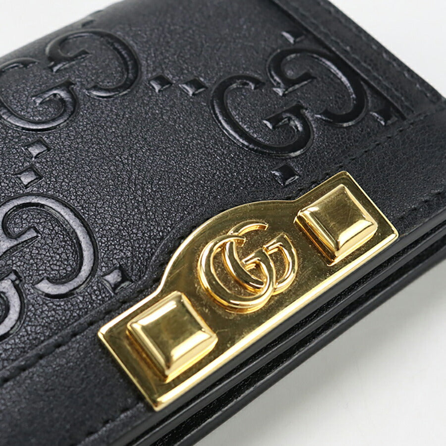 中古 グッチ 二折財布小銭入付き レディース ブランド GUCCI GGエンボス カードケース ウォレット レザー 676150 ブラック 財布 USDGU94996011