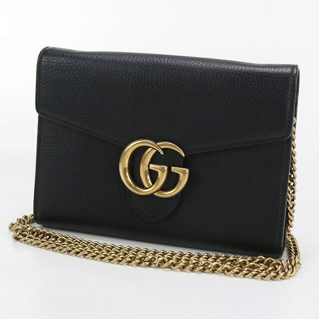 中古 グッチ チェーンウォレット レディース ブランド GUCCI GGマーモント チェーンウォレット レザー 401232 ブラック 財布 USDGU96731011