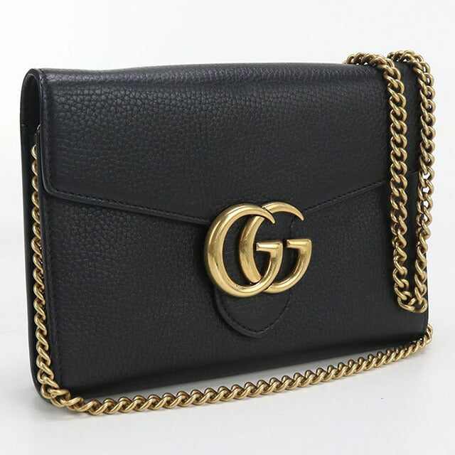 中古 グッチ チェーンウォレット レディース ブランド GUCCI GGマーモント チェーンウォレット レザー 401232 ブラック 財布 USDGU96731011