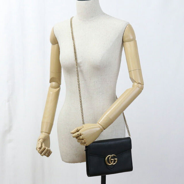 中古 グッチ チェーンウォレット レディース ブランド GUCCI GGマーモント チェーンウォレット レザー 401232 ブラック 財布 USDGU96731011
