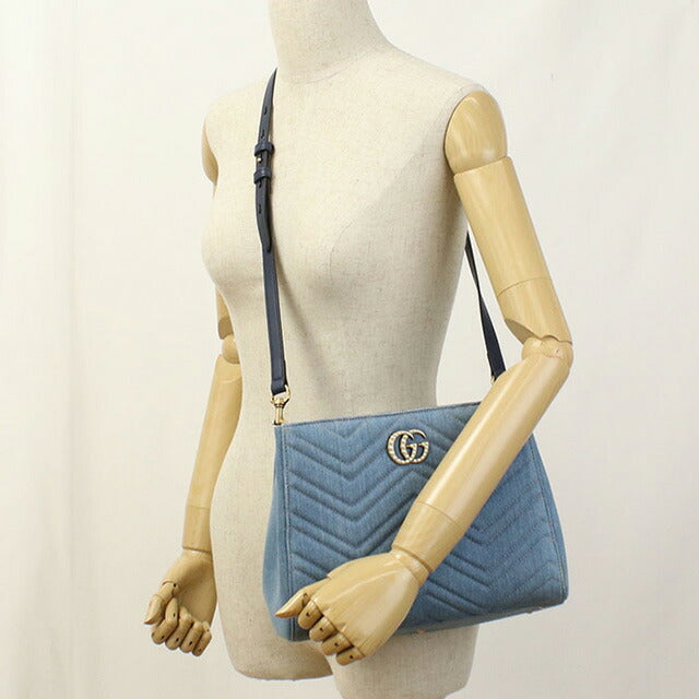 中古 グッチ トートバッグ レディース ブランド GUCCI GGマーモント 2WAY レザー 448054 ブルー バッグ USDGU96790011