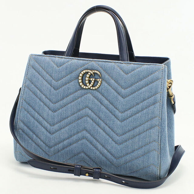 中古 グッチ トートバッグ レディース ブランド GUCCI GGマーモント 2WAY レザー 448054 ブルー バッグ USDGU96790011