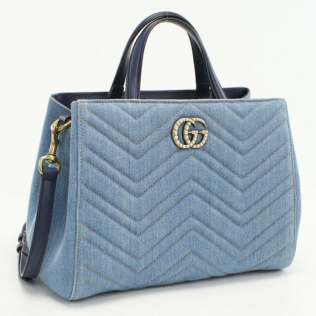 中古 グッチ トートバッグ レディース ブランド GUCCI GGマーモント 2WAY レザー 448054 ブルー バッグ USDGU96790011