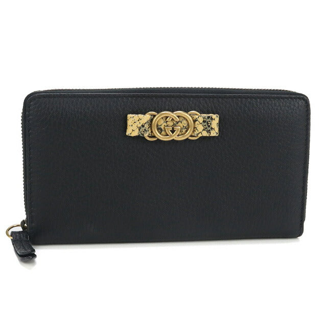 中古 グッチ 長財布ラウンドファスナー レディース ブランド GUCCI インターロッキングG ジップアラウンド長財布 レザー 750458 ブラック USDGU97963011