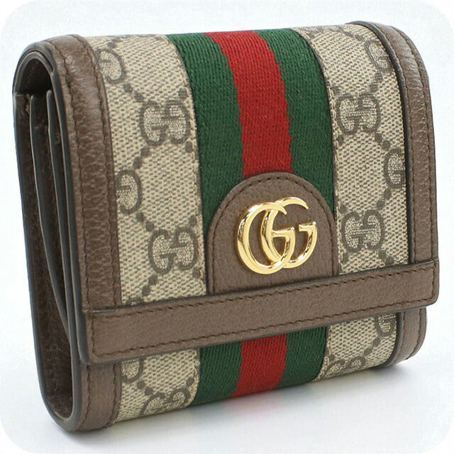中古 グッチ 二折財布 レディース ブランド GUCCI オフィディア GG カードケース ウォレット レザー 598662 ベージュ 財布 USDGU98673011