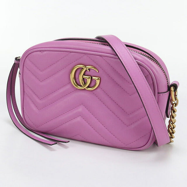中古 グッチ 斜め掛け ショルダーバッグ レディース ブランド GUCCI GGマーモント ミニ カメラバッグ レザー 448065 ピンク バッグ USDGU98747011