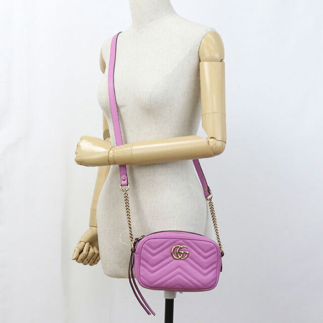 中古 グッチ 斜め掛け ショルダーバッグ レディース ブランド GUCCI GGマーモント ミニ カメラバッグ レザー 448065 ピンク バッグ USDGU98747011