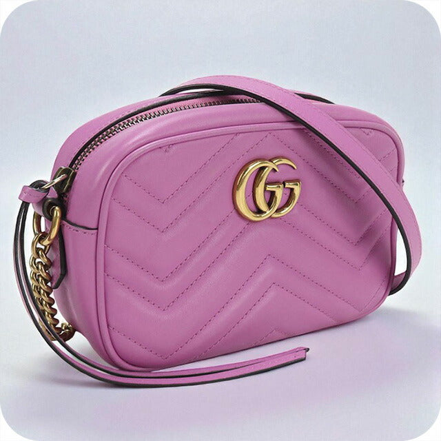 中古 グッチ 斜め掛け ショルダーバッグ レディース ブランド GUCCI GGマーモント ミニ カメラバッグ レザー 448065 ピンク バッグ USDGU98747011