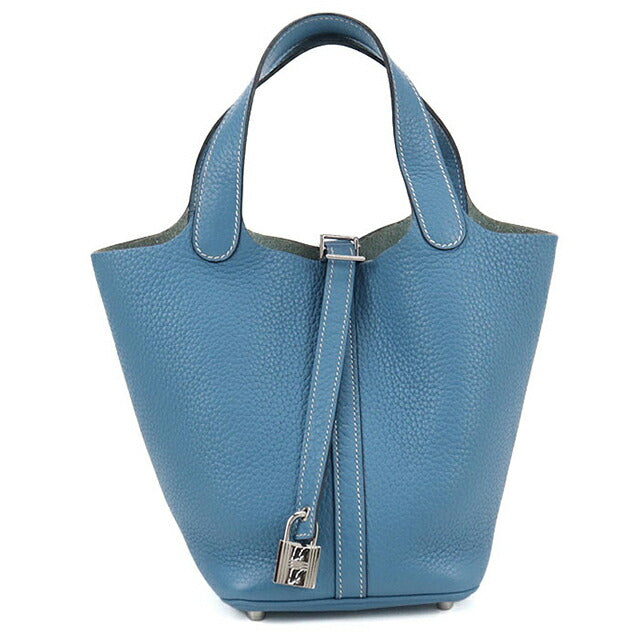 二手 Hermes 手提包 女士品牌 HERMES Picotan Lock PM 蓝色包 USDHE101795011