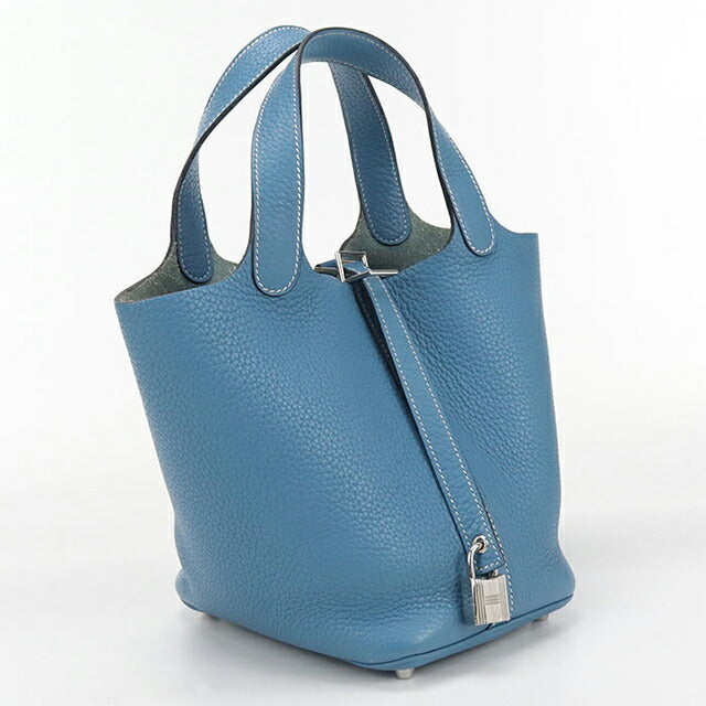 二手 Hermes 手提包 女士品牌 HERMES Picotan Lock PM 蓝色包 USDHE101795011