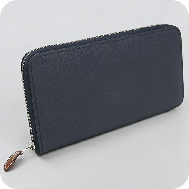Used Hermes long wallet round zipper unisex brand HERMES Azap long silk in blue USDHE103558011