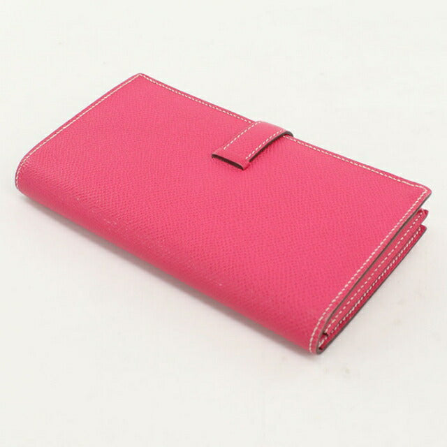Used Hermes long wallet with double fold coin purse ladies brand HERMES Bear Souffle Pink USDHE108599011