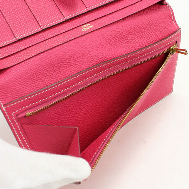 Used Hermes long wallet with double fold coin purse ladies brand HERMES Bear Souffle Pink USDHE108599011