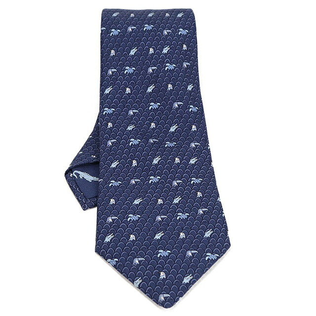 中古 エルメス ネクタイ メンズ ブランド HERMES シルクタイ ネイビー USDHE115440011