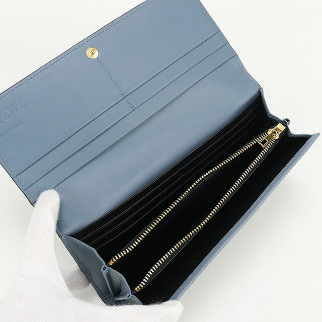 中古 ロエベ 長財布二折 レディース ブランド LOEWE アナグラム リピート コンチネンタルウォレット 107.55.F11 ブルー 財布 USDLO102601011