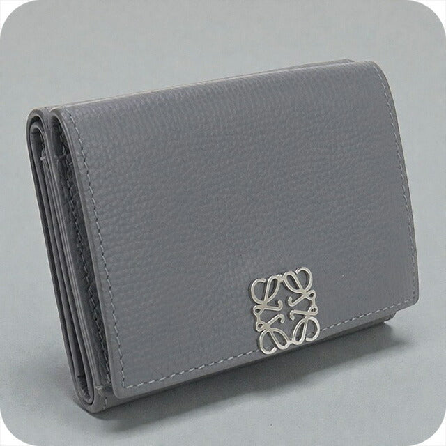 ロエベ アナグラム グレー レザー 三つ折り財布 中古 ロエベ 三折財布 レディース ブランド LOEWE アナグラム トライ