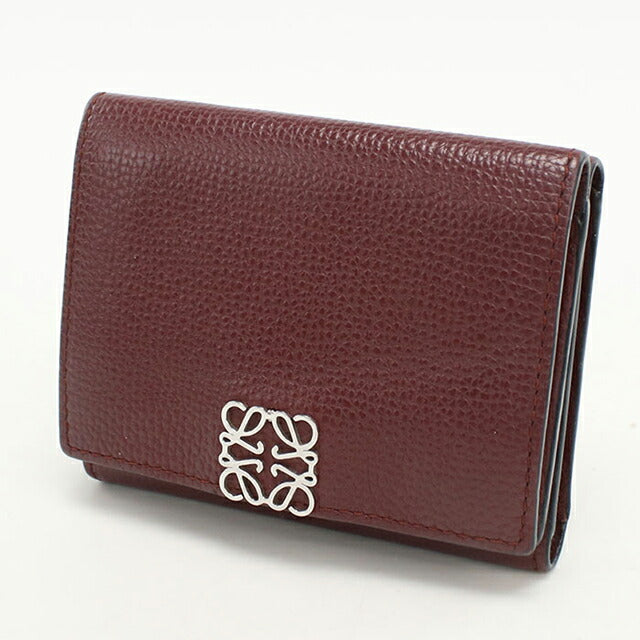 中古 ロエベ 三つ折り財布 レディース ブランド LOEWE アナグラム トライフォールドウォレット C821TR2X16 ワインレッド 財布 USDLO103866011