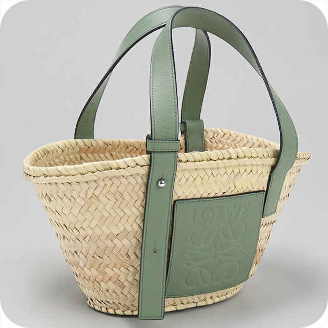 ロエベ バスケットバッグ/かごバッグ スモール 日本未発売カラー LOEWE/ネッタポルテ バッグ カーキ系【中古】 二子玉)LOEWE ロエベ バスケットバッグ スモール（ヤシの葉&カーフ