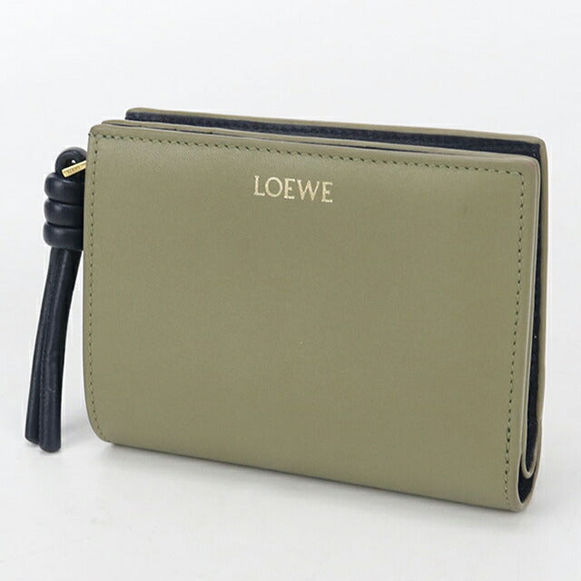 二手 LOEWE 双折钱包 女士品牌 LOEWE 结紧凑型钱包 CEM1NCWX01 卡其色钱包 USDLO105114011