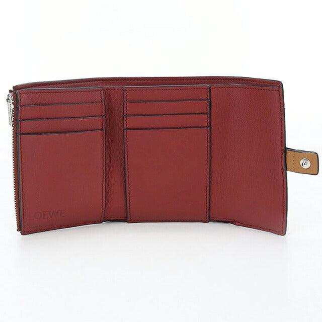 中古 ロエベ 三つ折り財布 三折財布 コンパクト レディース ブランド LOEWE アナグラム バーティカルウォレットスモール C660S86X01 ブラウン USDLO105146011
