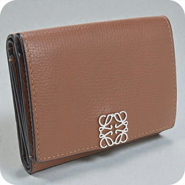 中古 ロエベ 三つ折り財布 レディース ブランド LOEWE アナグラム トライフォールドウォレット ブラウン 財布 USDLO105426011