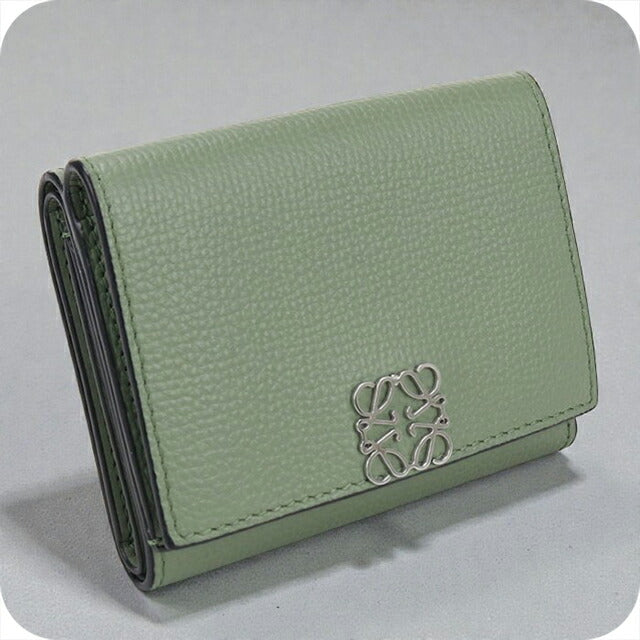 中古 ロエベ 三折財布 レディース ブランド LOEWE アナグラム トライフォールド ウォレット グリーン 財布 USDLO106625011