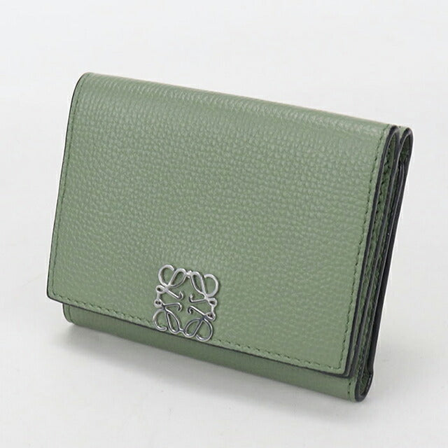 中古 ロエベ 三折財布 レディース ブランド LOEWE アナグラム トライフォールド ウォレット グリーン 財布 USDLO106625011