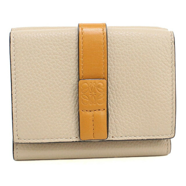 中古 ロエベ 三つ折り財布 三折財布 レディース ブランド LOEWE アナグラム トライフォールドウォレット ベージュ USDLO113204011