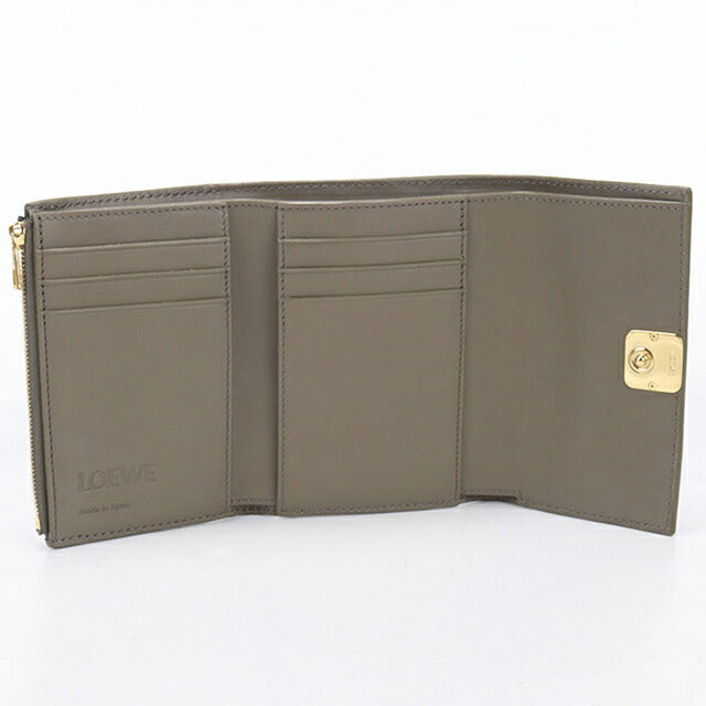 中古 ロエベ 三つ折り財布 三折財布 レディース ブランド LOEWE アナグラム バーティカル ウォレット スモール レザー グレー USDLO113615011