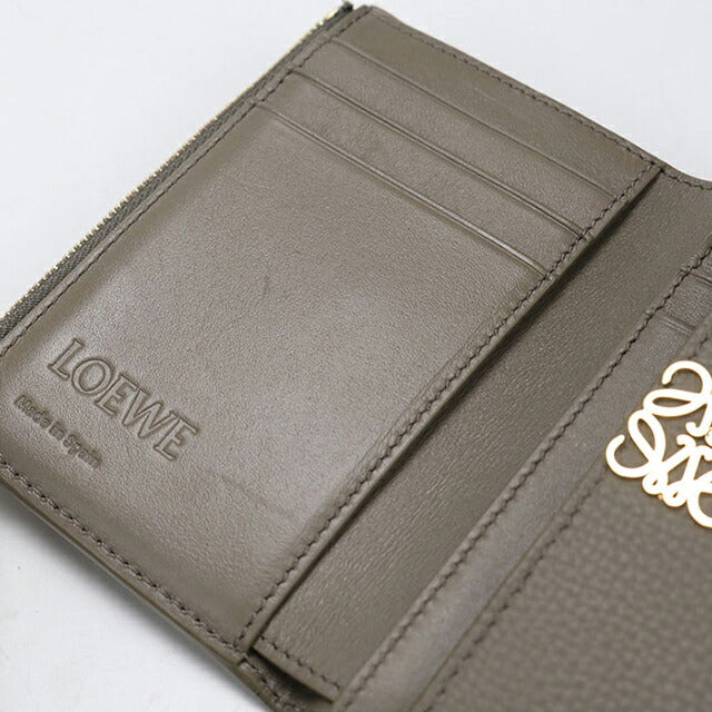 中古 ロエベ 三つ折り財布 三折財布 レディース ブランド LOEWE アナグラム バーティカル ウォレット スモール レザー グレー USDLO113615011