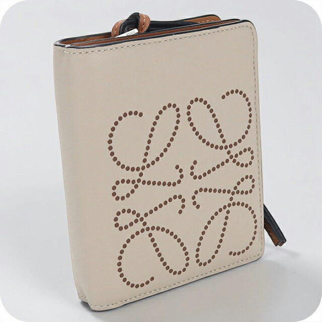 中古 ロエベ 二つ折り財布 二折財布 レディース ブランド LOEWE アナグラム レザー ベージュ USDLO114026011