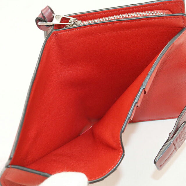 中古 ロエベ 二つ折り財布 二折財布 レディース ブランド LOEWE コンパクト ジップウォレット レザー C660Z41X01 レッド USDLO114356011