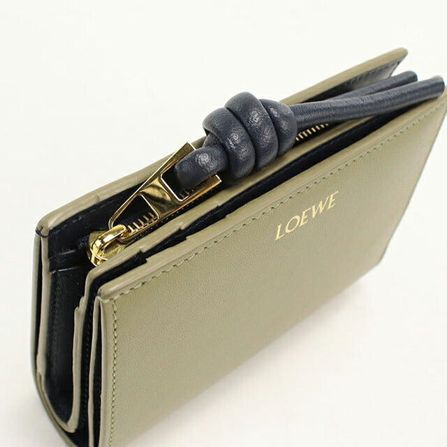 中古 ロエベ 二つ折り財布 二折財布 レディース ブランド LOEWE ノット コンパクトウォレット CEM1NCWX01 カーキ USDLO114702011