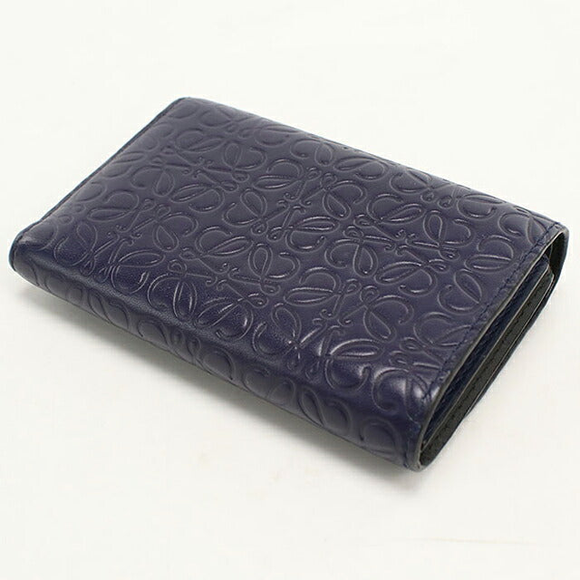 中古 ロエベ 三つ折り財布 三折財布 コンパクト レディース ブランド LOEWE リピートアナグラム バーティカルコンパクトウォレット ネイビー USDLO114798011