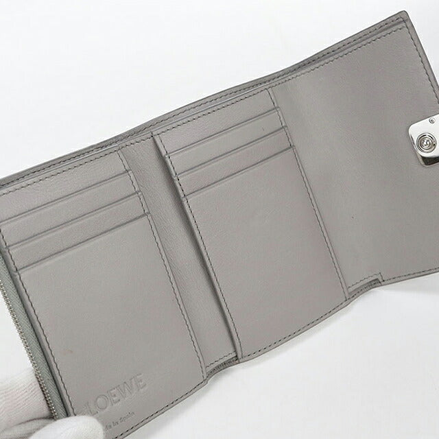 中古 ロエベ 三つ折り財布 三折財布 コンパクト レディース ブランド LOEWE アナグラム バーティカル ウォレット スモール C821S33X12 グレー USDLO115836011