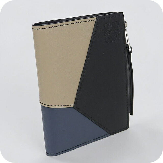 中古 ロエベ 二つ折り財布 二折財布 コンパクト メンズ ブランド LOEWE パズル スリム コンパクト ウォレット C510W73X09 ブラック USDLO115872011